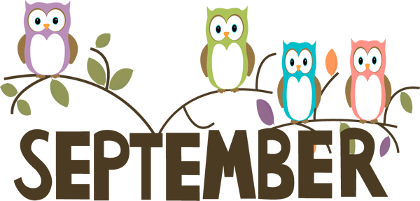 September Owls Clip Art Image   The Word September In Brown With
