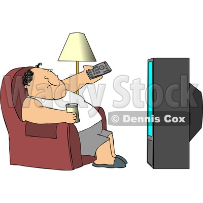 Sitting On A Couch Channel Surfing The Tv And Drinking Beer Clipart