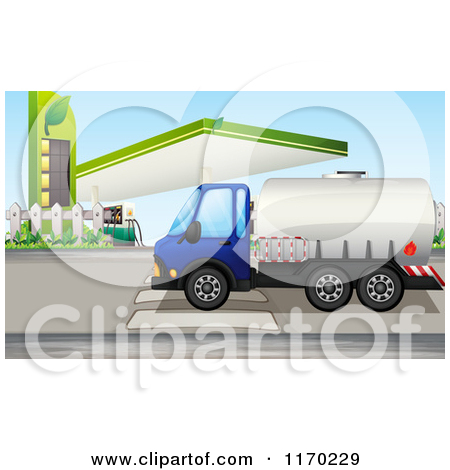 Truck Passing A Gas Station   Royalty Free Vector Clipart By Colematt