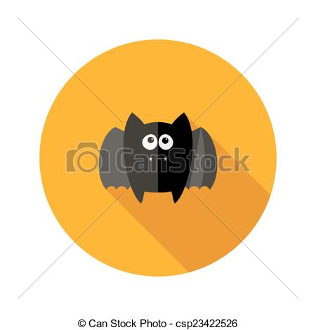 Vector   Halloween Bat Flat Icon With Fangs   Stock Illustration