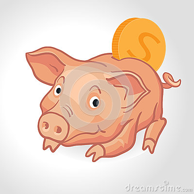 Vector Realistic Cartoon Pig Piggy Bank With Coin  Save The Money