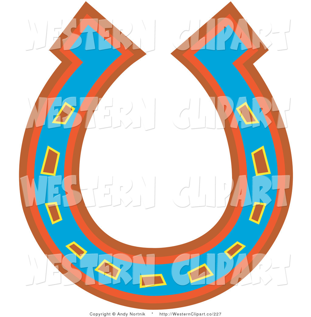 Western Clip Art Of A Lucky Blue Red And Orange Upside Down Horseshoe