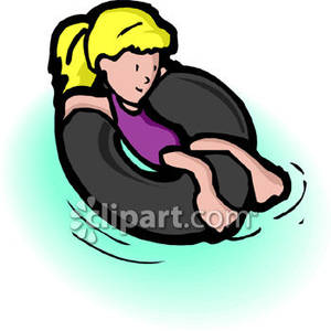 Blond Girl In An Inner Tube On Water Royalty Free Clipart Picture