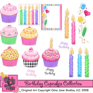 Clip Art Collection Girly To The Max Birthday Cupcakes Part Number    