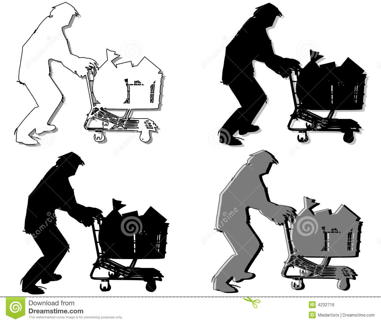 Clip Art Illustration Featuring Your Choice Of 4 Homeless Man
