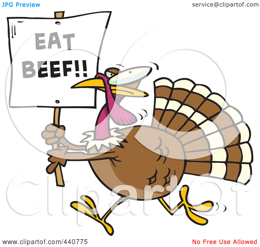 Clip Art Illustration Of A Cartoon Turkey With An Eat Beef Sign By Ron