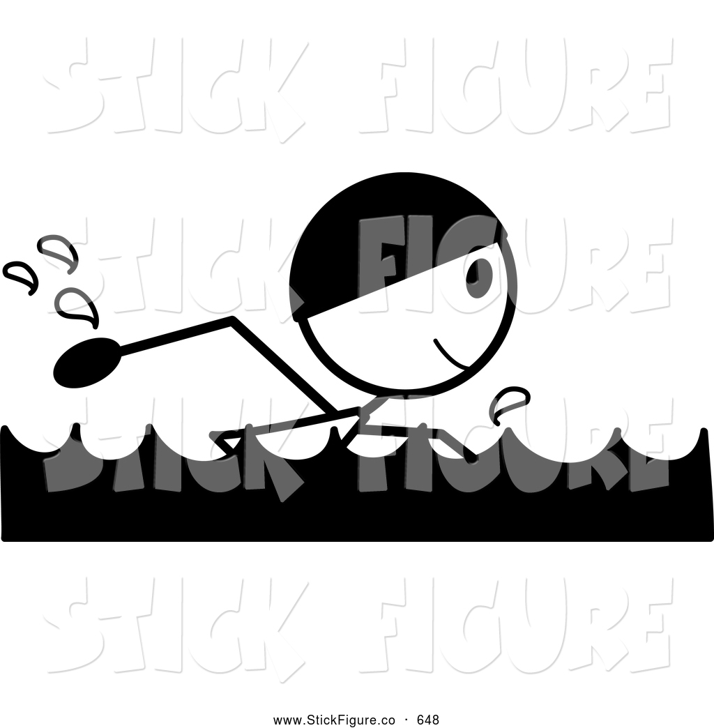 Clip Art Of A Black And White Stick Man Swimming By Pams Clipart