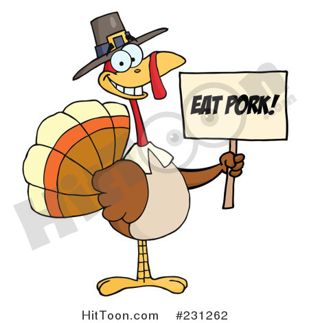 Clipart  231262  Happy Thanksgiving Pilgrim Turkey Bird Holding An Eat