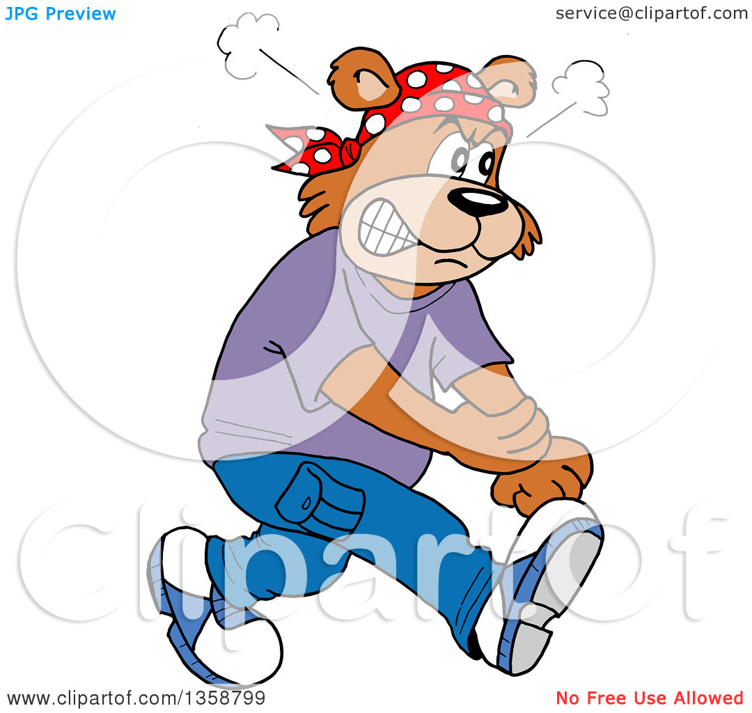 Clipart Of A Cartoon Angry Bear Rapper Rolling Up His Sleeves    