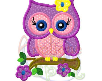Cute Girly Owl Flowers Spring 4x4 5 X7 6x10 Applique Design Embroidery