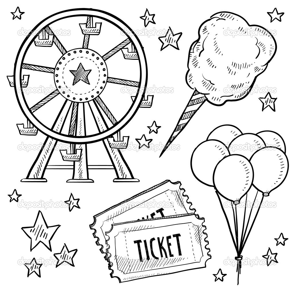 Doodle Style Amusement Park Or Carnival Equipment Sketch In Vector