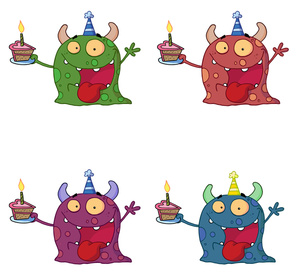 Free Party Clip Art Image   Little Monster Holding A Piece Of Birthday    
