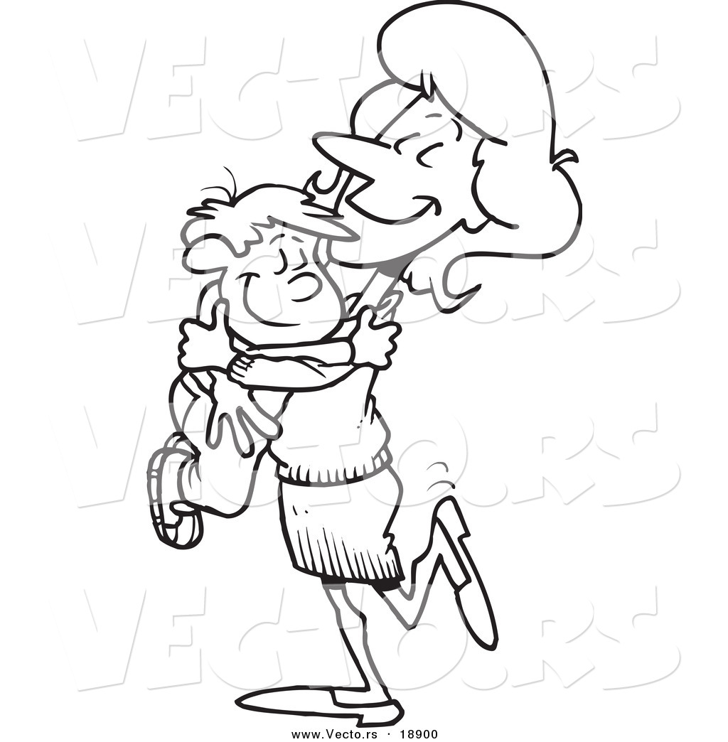 Larger Preview  Vector Of A Cartoon Mom Hugging Her Son   Outlined    