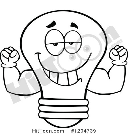 Light Bulb Clipart  1204739  Happy Black And White Light Bulb Mascot    