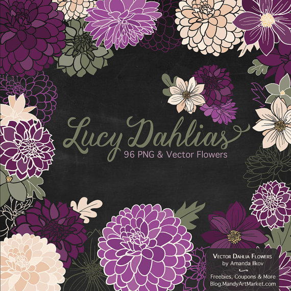Lucy Dahlia Clipart   Vectors In Plum   Purple Flowers Vector Flowers