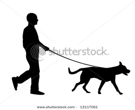 Man Walking His Dog Silhouette   Vector Clip Art Illustration