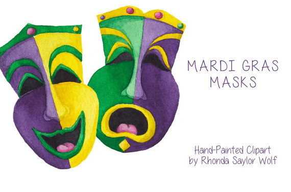 Mardi Gras Masks Watercolor Clipart Carnival Comedy And Tragedy Faces