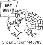 Rf  Clip Art Illustration Of A Cartoon Turkey With An Eat Beef Sign