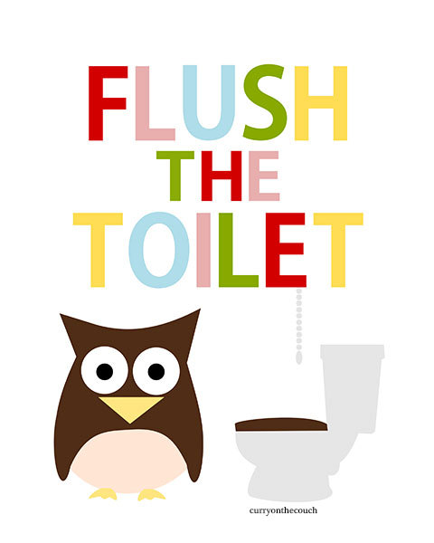 Sale 50   Off   Flush The Toilet   Bathroom Art   Owl   Color    
