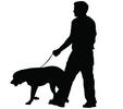 Silhouette Of A Man Walking His Dog   Vector Clip Art Illustration