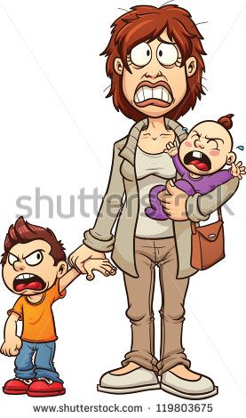Stressed Out Mom  Vector Clip Art Illustration With Simple Gradients