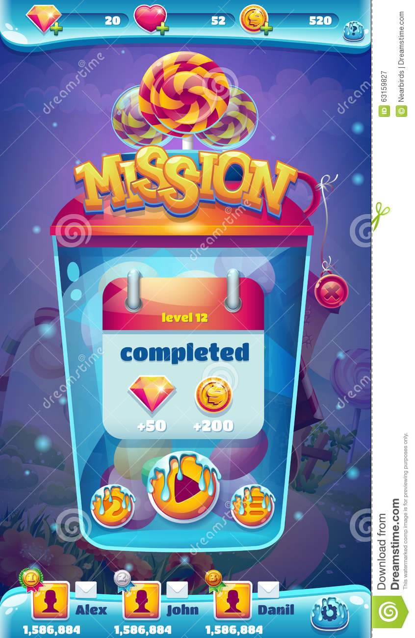 Sweet World Mobile Gui Mission Completed Window Stock Illustration