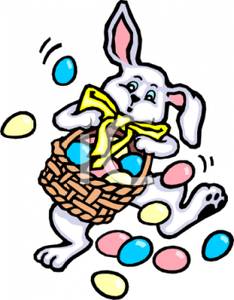 The Easter Bunny Carrying An Overflowing Basket Of Easter Eggs Royalty    