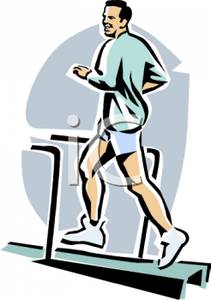 Cartoon Of A Man Running On A Treadmill   Royalty Free Clipart Picture