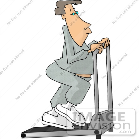 Caucasian Man Doing Cario Exercise On A Treadmill In A Gym Clipart    