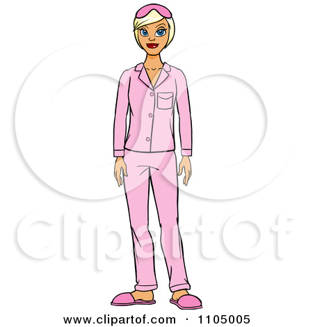 Clipart Black Woman In Pink Pajamas And Slippers   Royalty Free Vector    