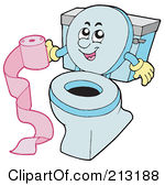Clipart Illustration Of A Happy Toilet Holding Pink Toilet Paper By