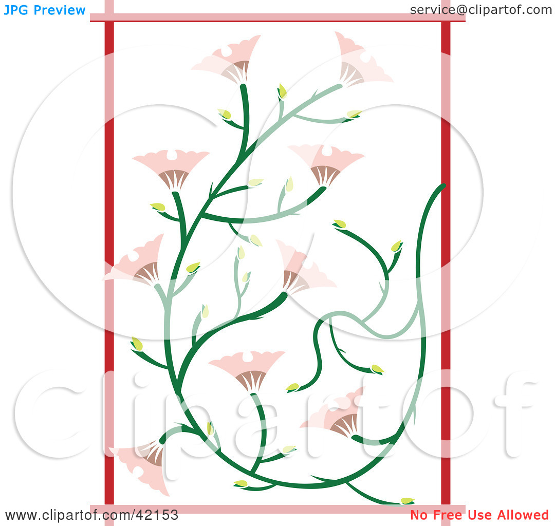 Clipart Illustration Of A Pink Japanese Flower Background With Red