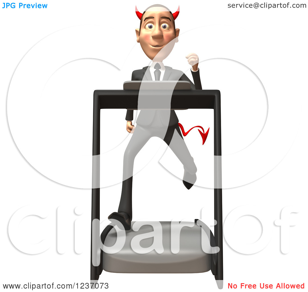 Clipart Of A 3d Devil Con Artist Business Man Running On A Treadmill