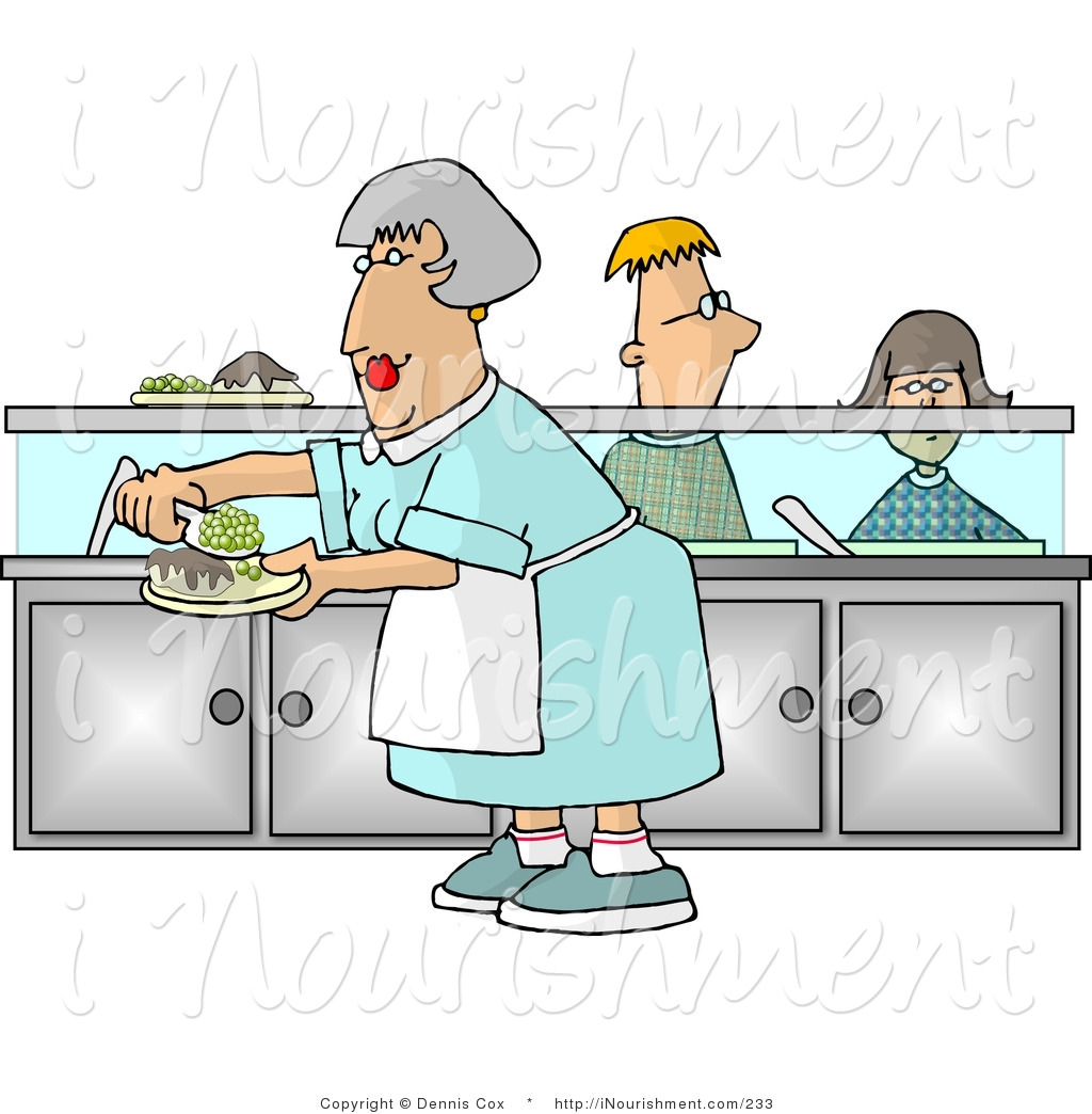 Clipart Of A Cafeteria Lady Preparing Plates Of Food For School    