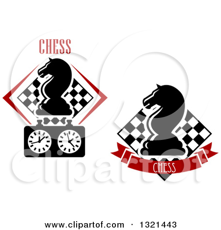 Clipart Of Chess Knight Horse Head Pieces Over Checker Boards With