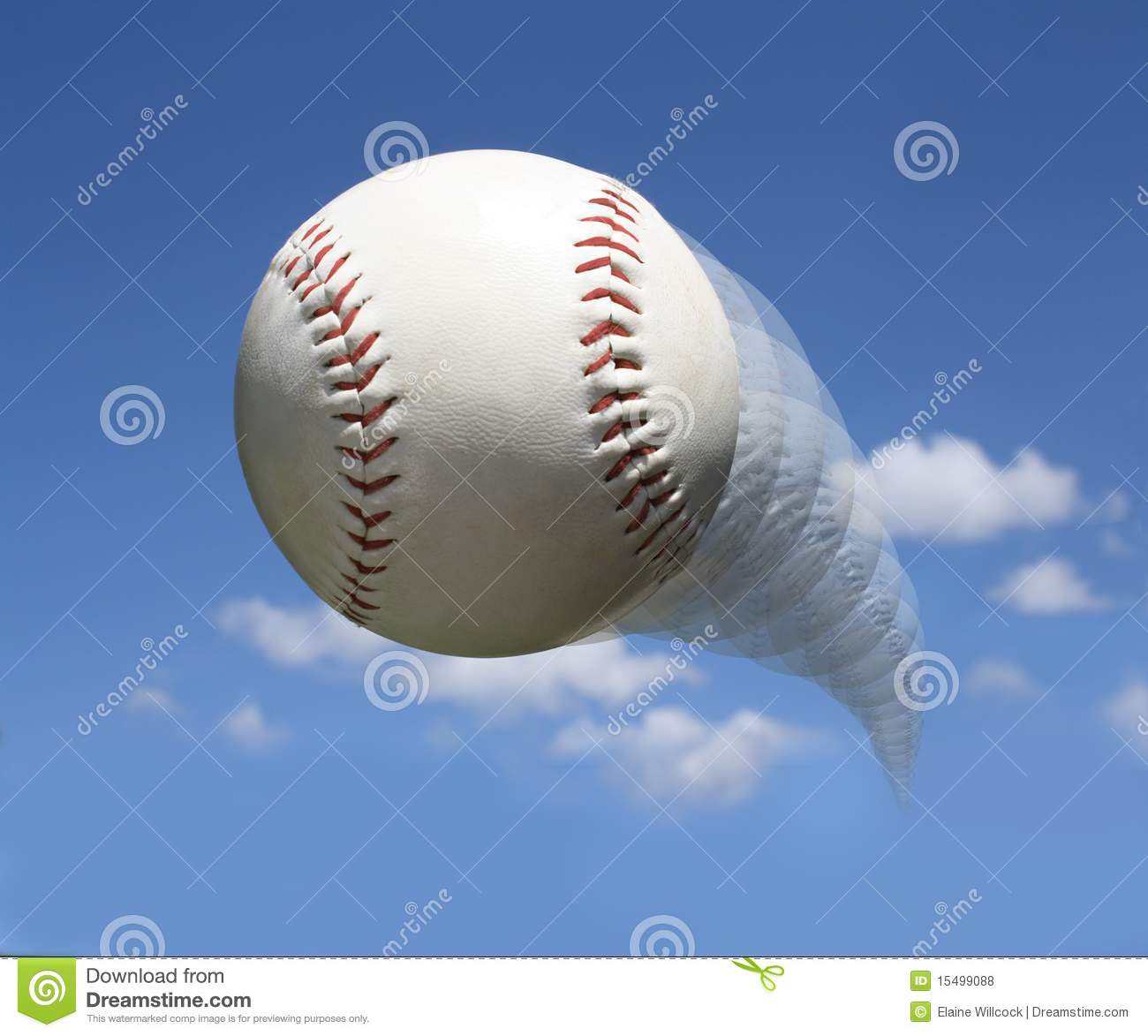 Closeup Of A Baseball Being Thrown In The Air Against A Blue Sky 