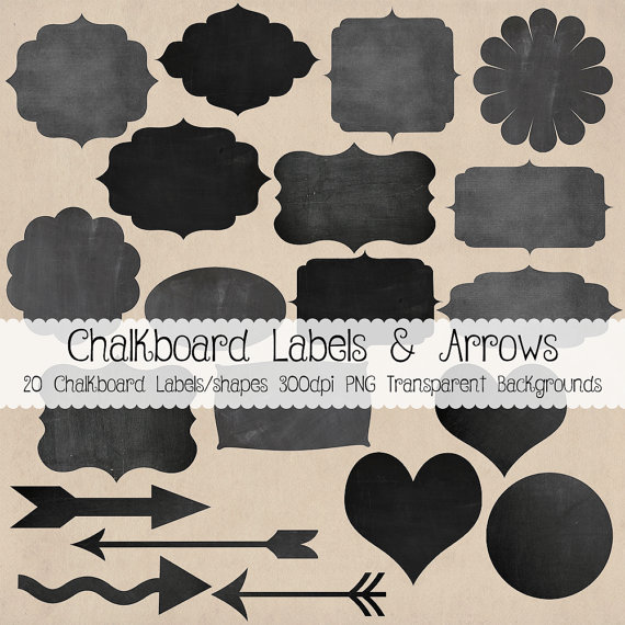 Digital Printable Chalkboard Labels Shapesblack Frame Clipart Tags