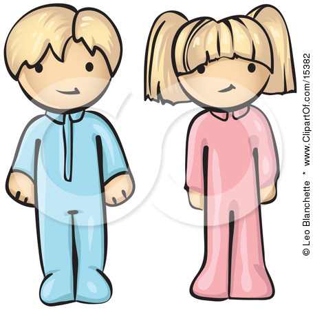     Girl Atanding In Their Pajamas With Their Arms At Their Sides Clipart