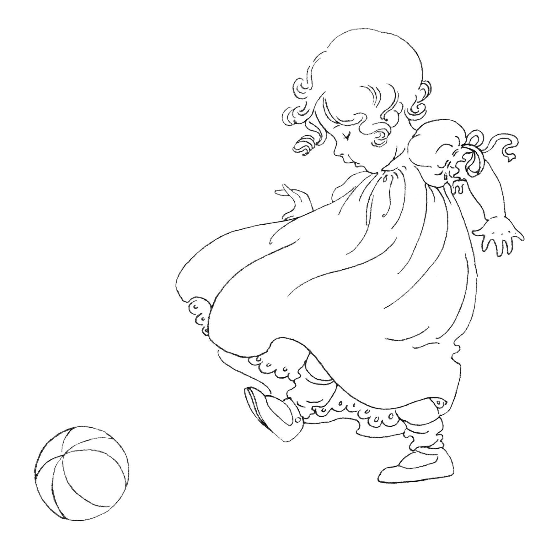 Girl Kicking Ball Vintage Baby Clip Art Black And White Clipart