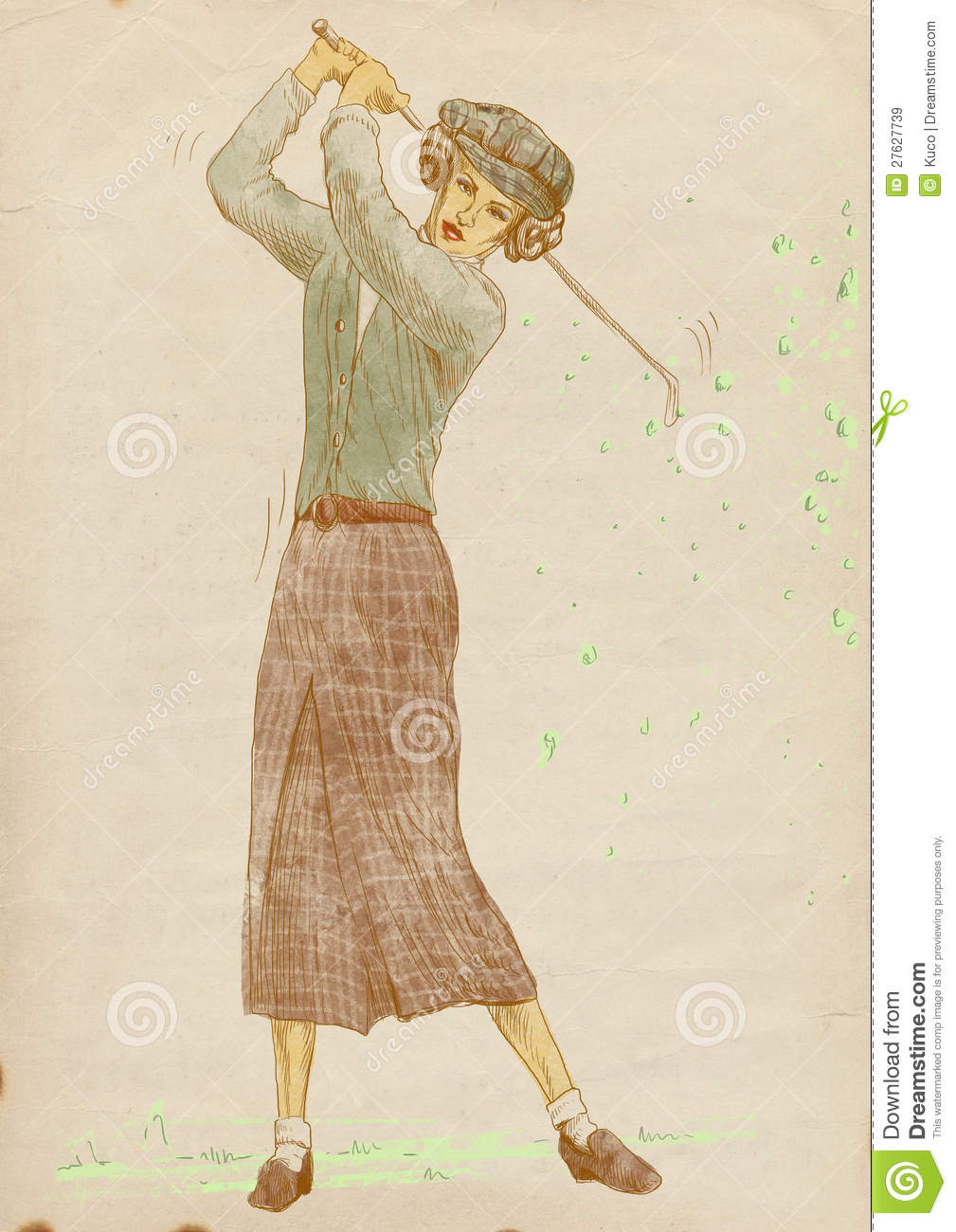 Golfer   Full Sized  Original  Hand Drawing  Useful For Live Trace    