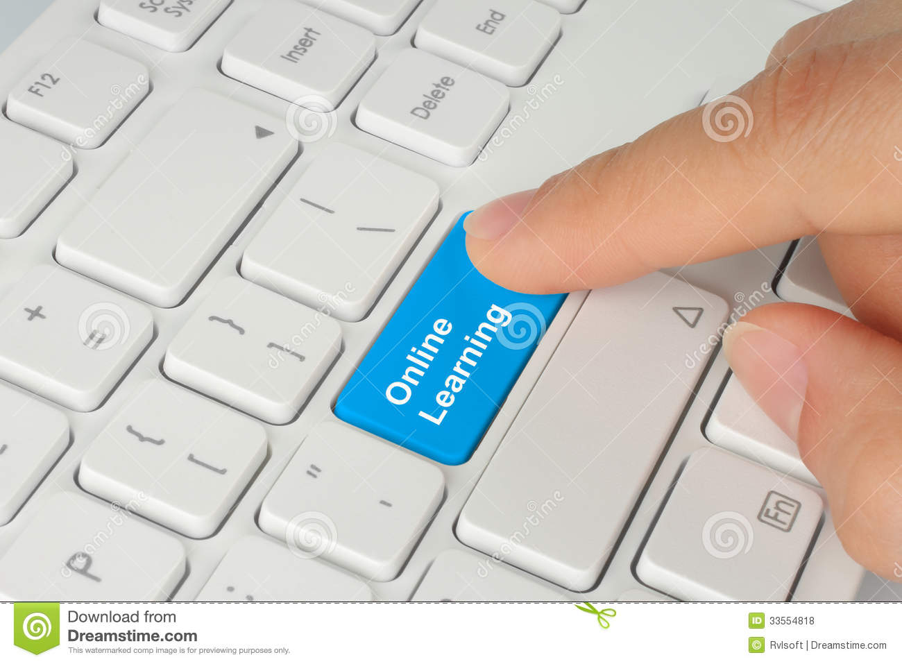 Hand Pushing Blue Online Learning Button Royalty Free Stock Photos