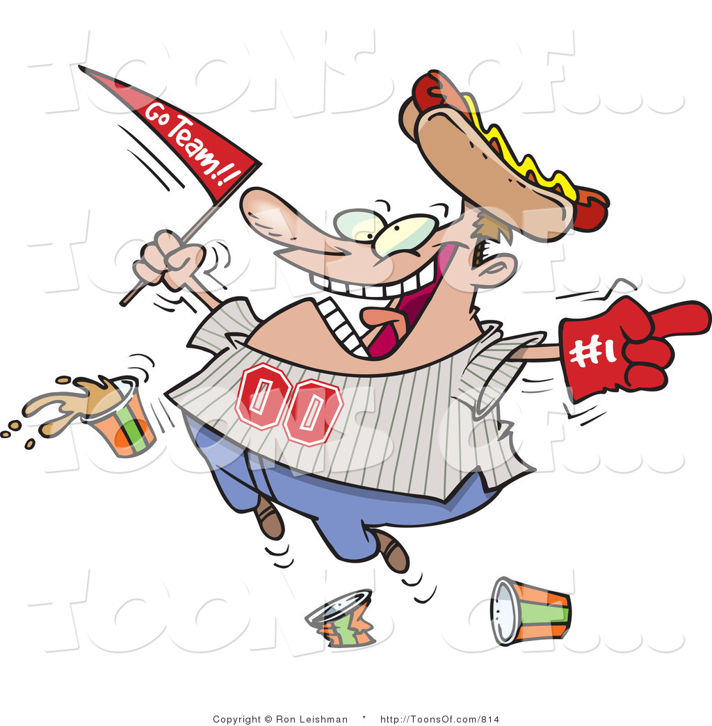 Larger Preview  Cartoon Of A Fat Male Baseball Fan With A Hot Dog Hat