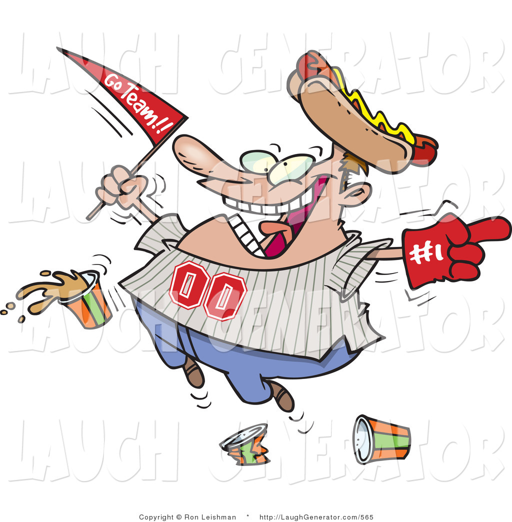Larger Preview  Humorous Clip Art Of A Male Baseball Fan With A Hot