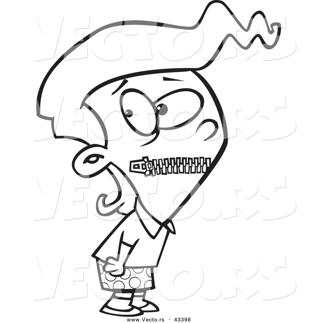     Of A Cartoon Girl With Mouth Zipped Shut   Coloring Page Outline