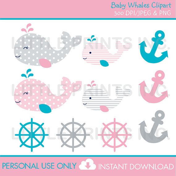 Pink Baby Whale Clipart Instant Download By Littleprintsparties  5 00