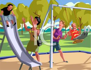 Playing On Playground Equipment At The Park   Royalty Free Clipart