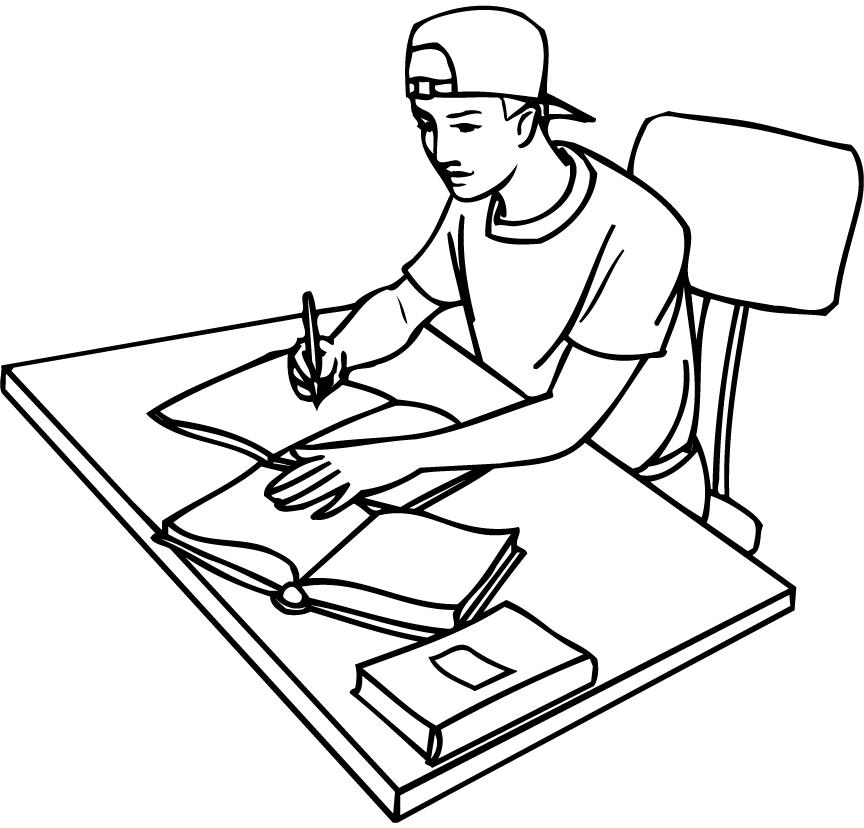     Printable Outline Of A Student Studying Their Books In A Study Room