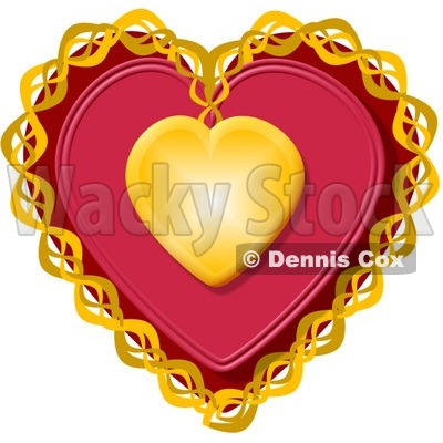 Red Valentine Heart With Gold Trim Clipart Illustration   Djart  5746