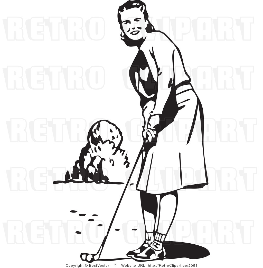     Retro Vector Clip Art Of A Woman Playing Golf By Bestvector    2053