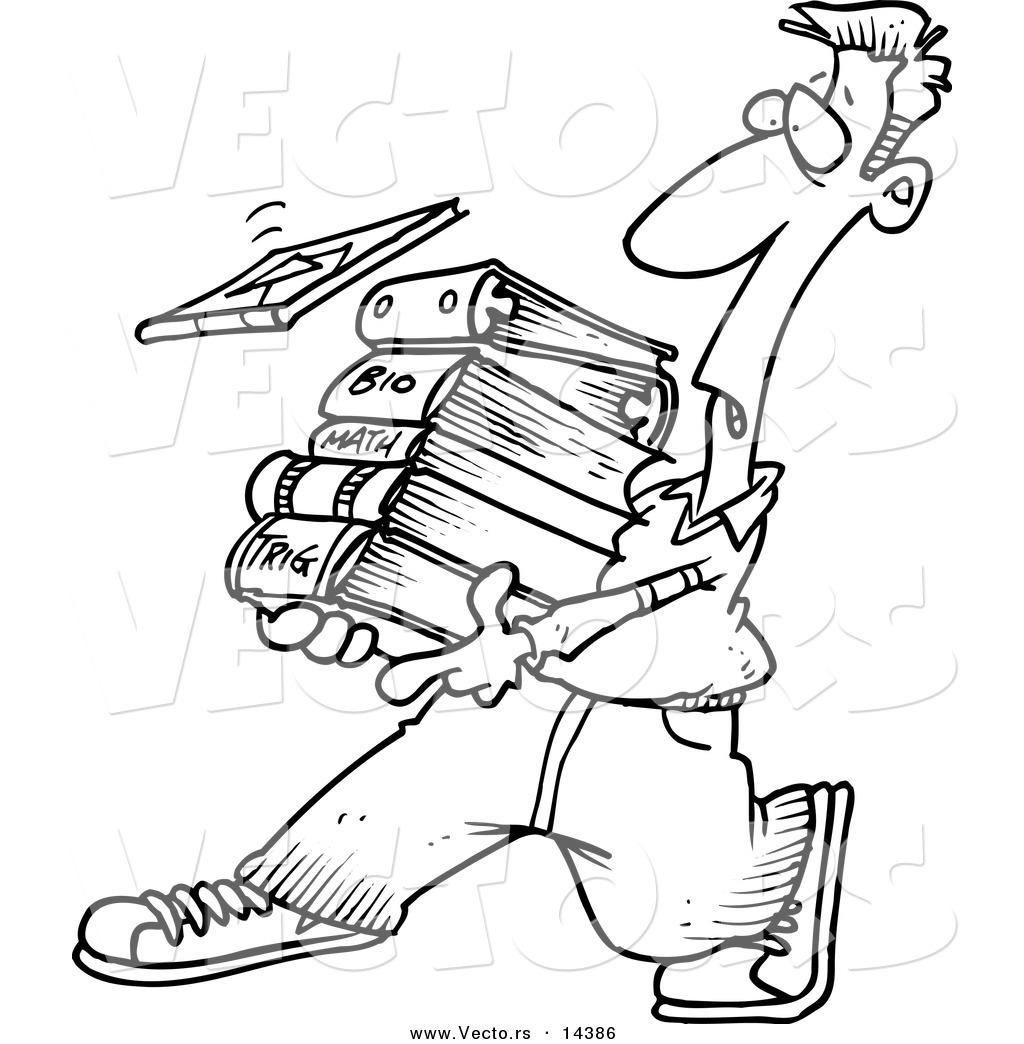     Student Carrying Text Books   Coloring Page Outline By Ron Leishman